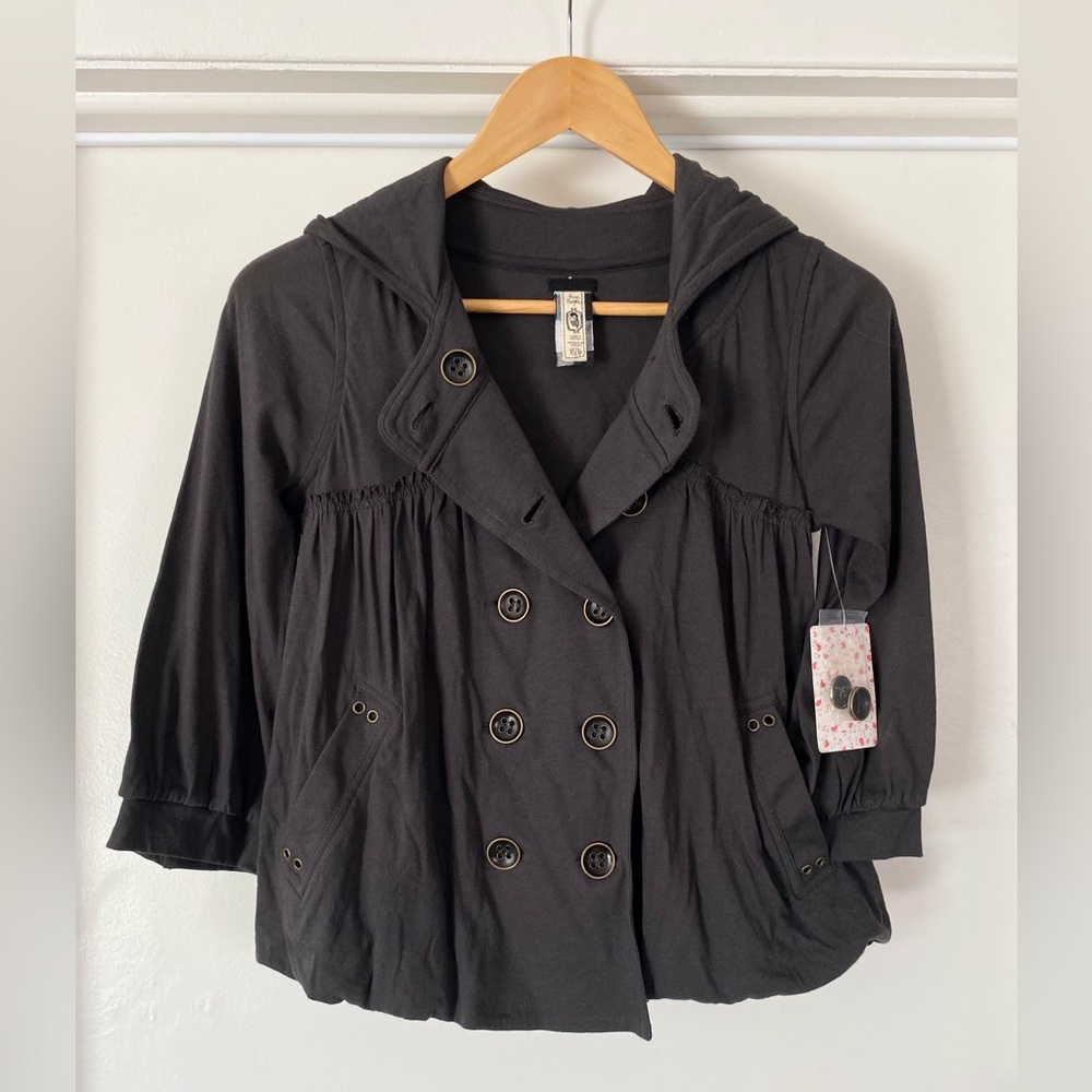 Free People NWT🔖Cotton/Poly Double-Breasted, Hooded Mini Pea Coat